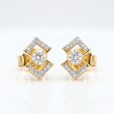 Natural Diamond Rose Gold Rhombus Earrings