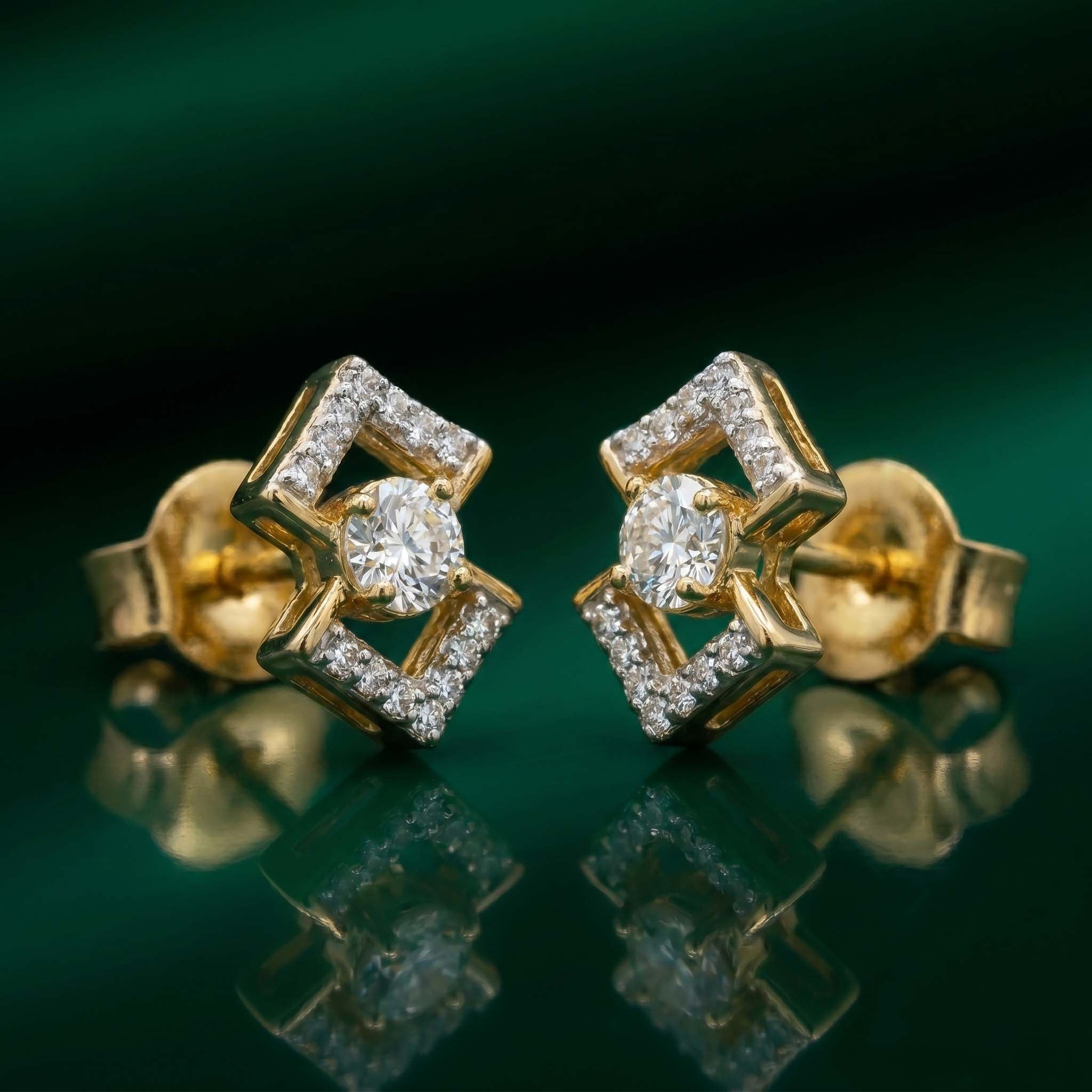 Geometric Chevron Solitaire 14K Gold Stud Earrings