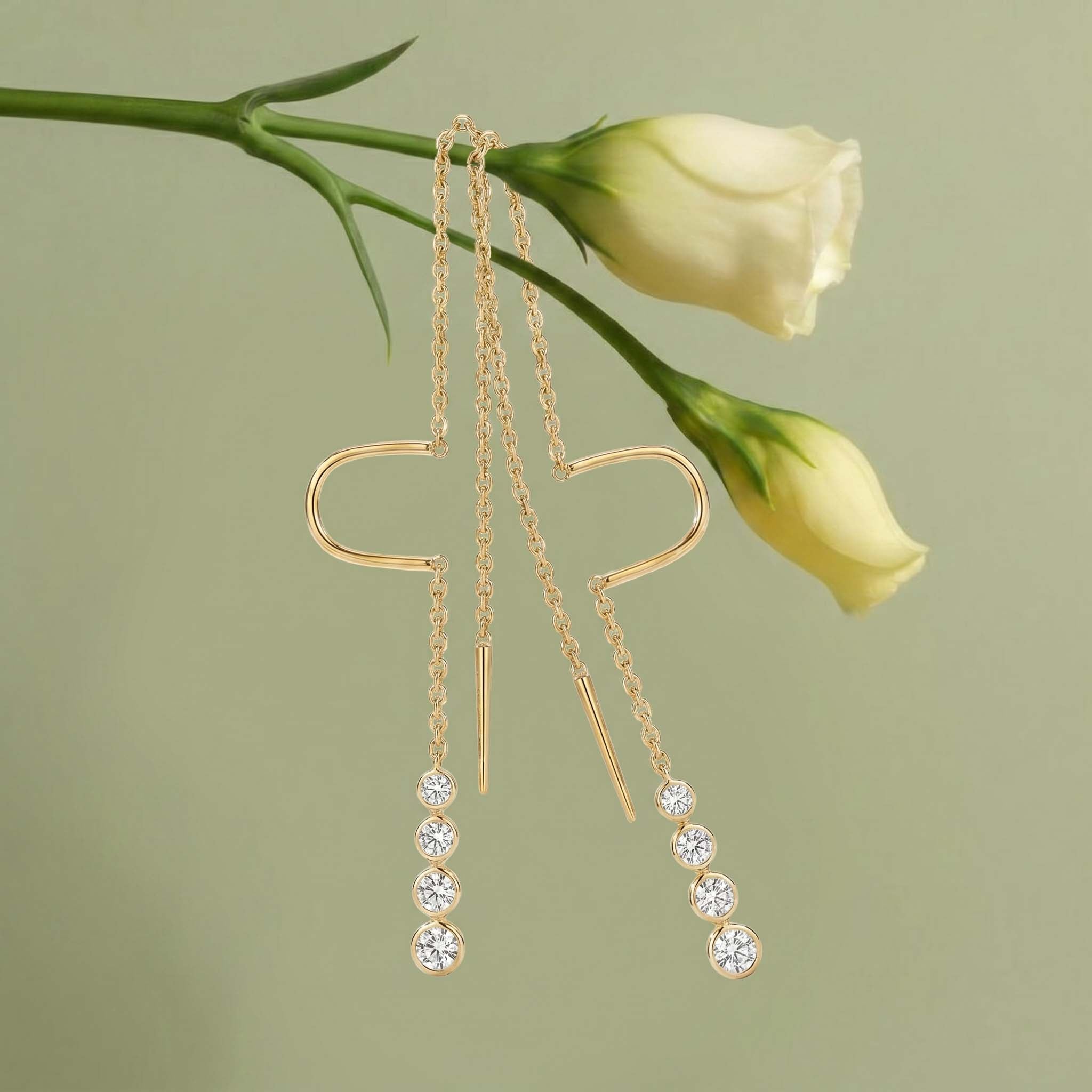 Natural Diamond Rose Gold Drop Earrings