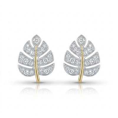 Natural Diamond Two Tone Leaf Earrings