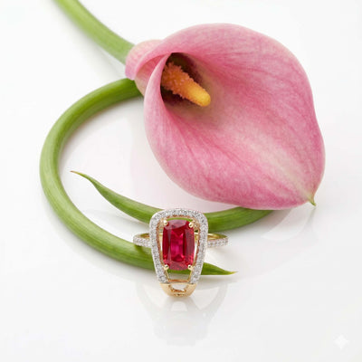 Natural Diamond Rose Gold Ruby Ring