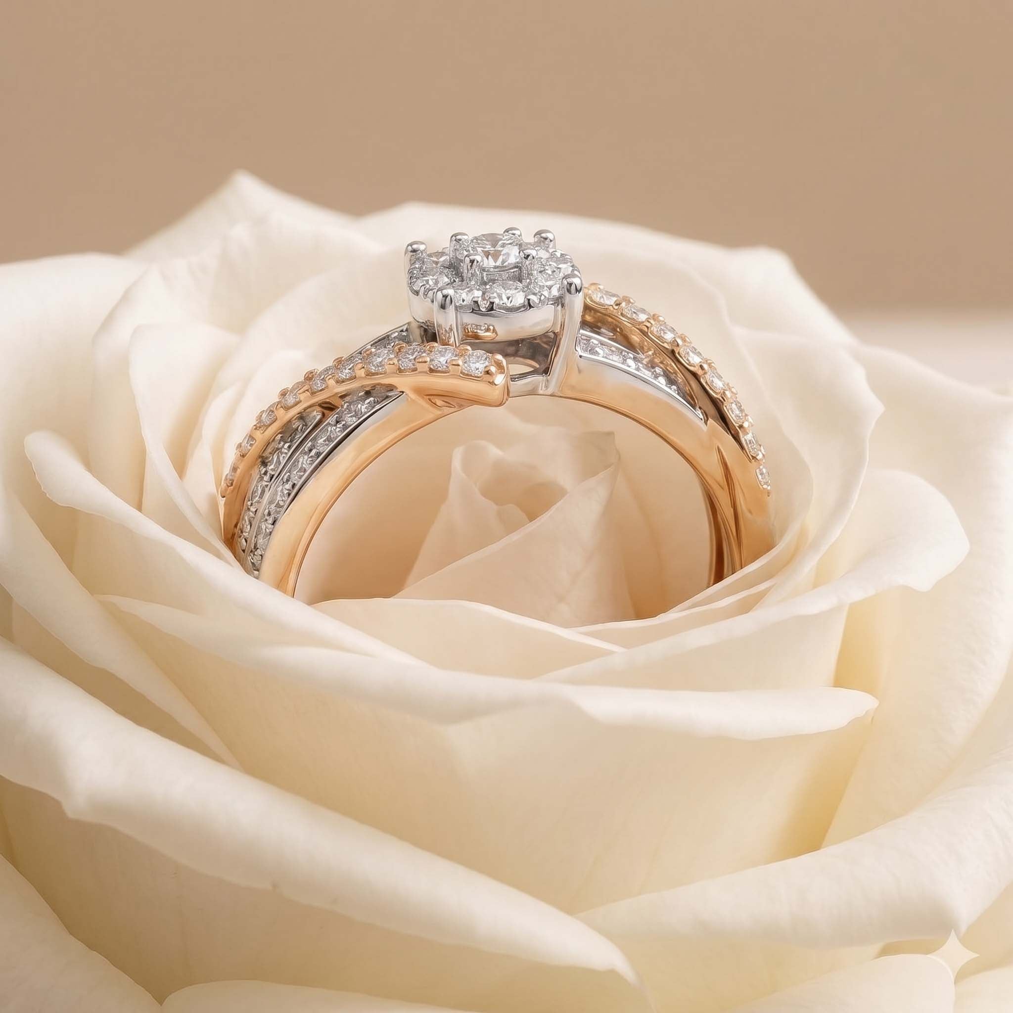 Natural Diamond Rose Gold Layered Ring