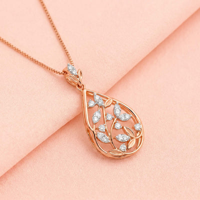 Natural Diamond Rose Gold Leaf Pendant