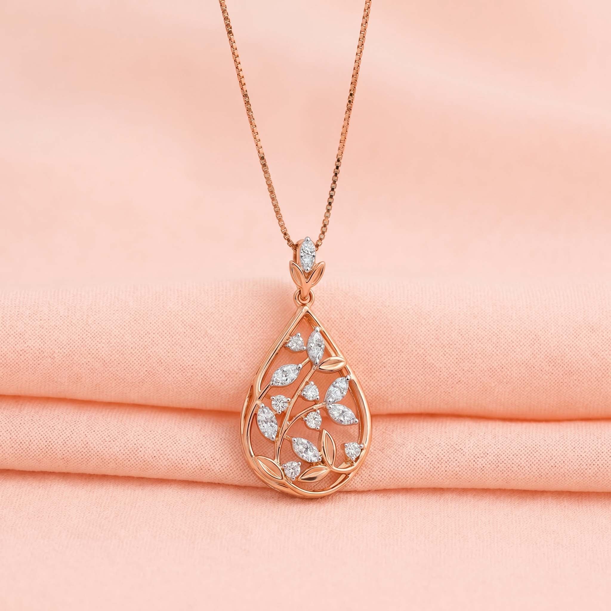Natural Diamond Rose Gold Leaf Pendant