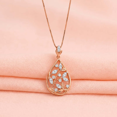 Natural Diamond Rose Gold Leaf Pendant
