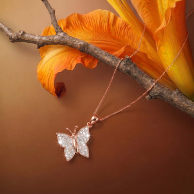 Natural Diamond Rose Gold Butterfly Pendant