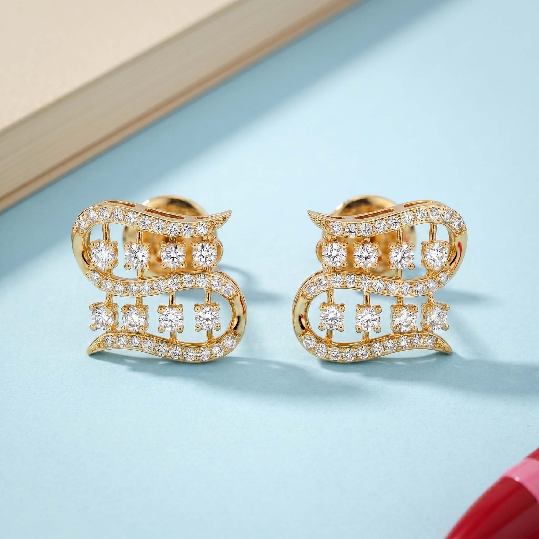 Natural Diamond Rose Gold Wave Earrings