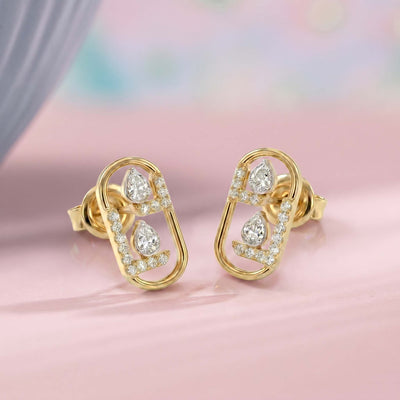 Natural Diamond Rose Gold Oval Earrings