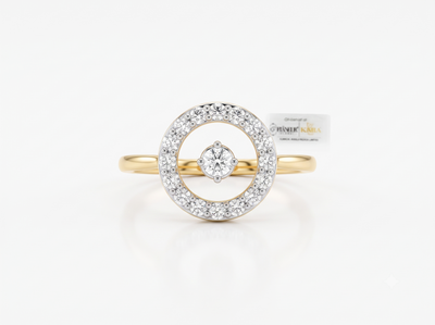 Floating Circle Diamond Halo Ring in Yellow Gold