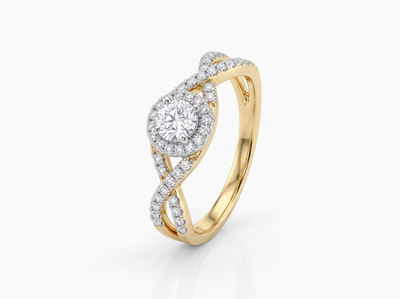 Marquise Halo Crossover Diamond Ring in Yellow Gold