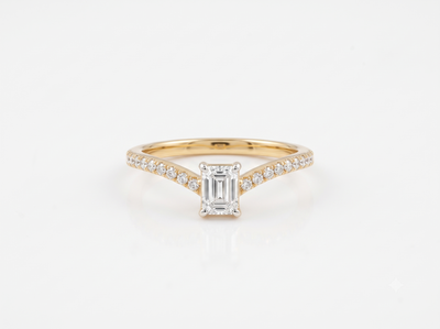 Yellow Gold Emerald-Cut Chevron Diamond Ring