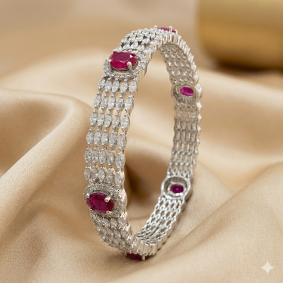 Fine Silver Ruby & White Stone Studded Luxury Bangles