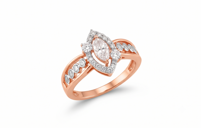 Rose Gold Marquise Halo Statement Diamond Ring