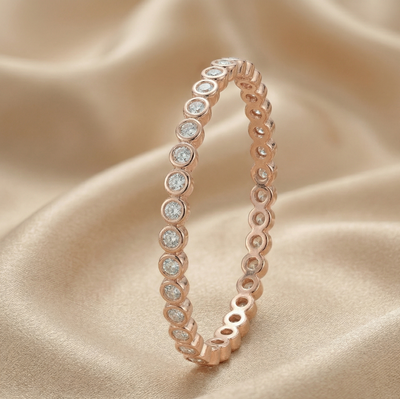 Rose Gold Plated 92.5 Fine Silver Bezel-Set White Stone Bangles