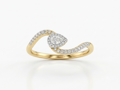 Pear Diamond Wrap Bypass Ring in Yellow Gold