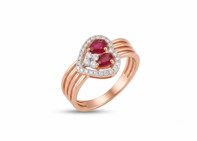 Rose Gold Heart Ruby and Diamond Multi-Band Ring