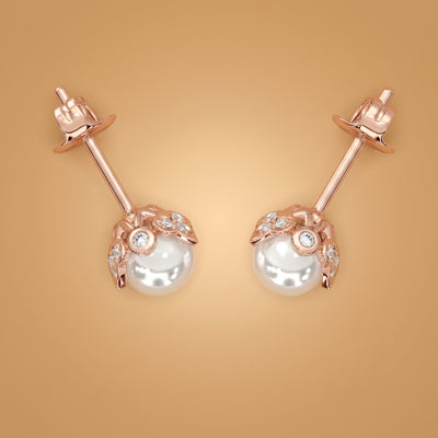 Freshwater Pearl Crown Stud Earrings with Accent Zirconia