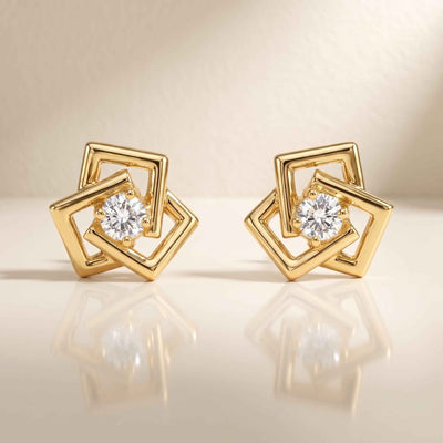 Interlocking Geometric Star Zirconia Stud Earrings