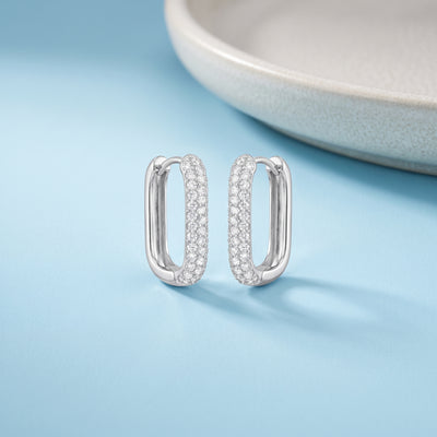 Premium Pave Zirconia Oval Huggie Earrings in Flaneur 925 Silver