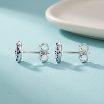 Evil Eye Sapphire Zirconia Stud Earrings in Flaneur 925 Silver