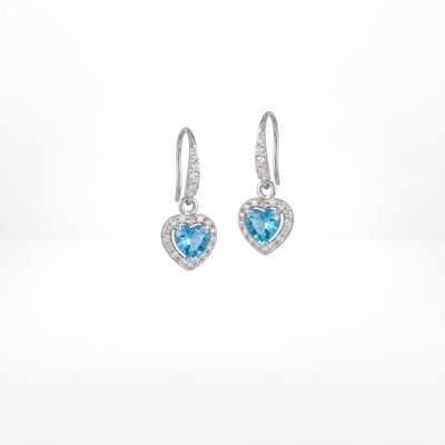 Heart-Cut Blue Topaz Sterling Silver Drop Earrings
