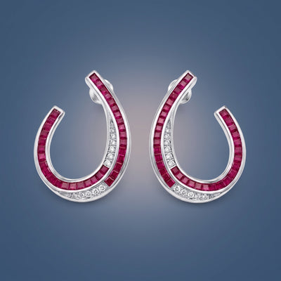 Ruby and Brilliant Zirconia Horseshoe Earrings in 18K Rose Gold