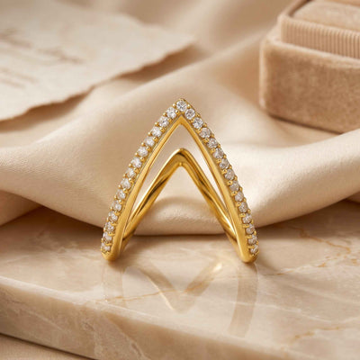 925 Sterling Silver Double Chevron Pavé Ring for Women