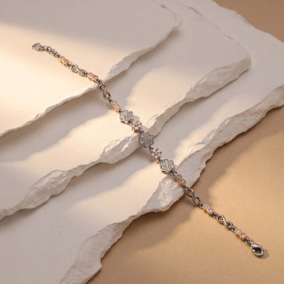 Dual-Tone Floral & Infinity Sparkling Link Bracelet