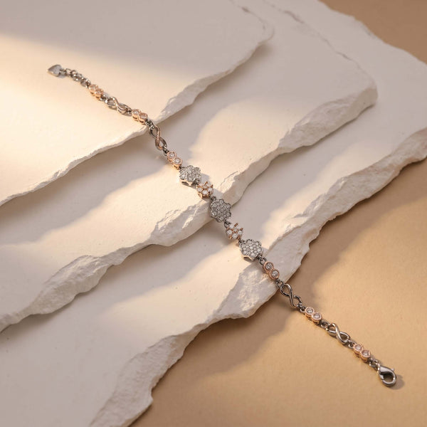 Dual-Tone Floral & Infinity Sparkling Link Bracelet