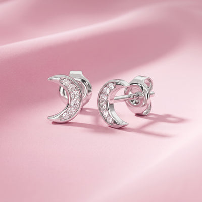 Crescent Moon Zirconia Stud Earrings