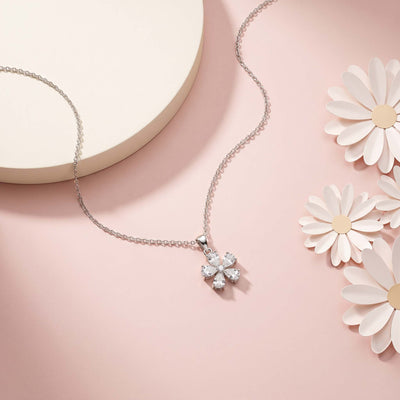 Sparkling Zirconia Floral Petal In Fine Silver Pendant