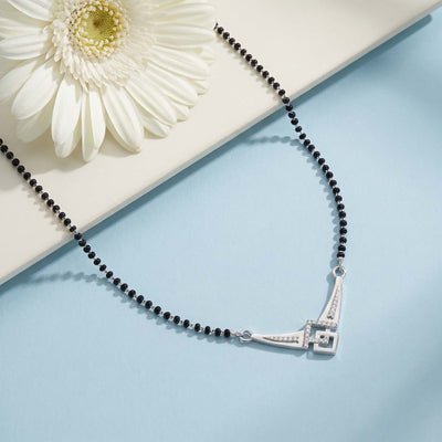 Flaneur 925 Silver Modern Geometric Mangalsutra with Black Beads