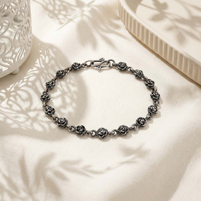 Oxidized Rose Motif Link Bracelet