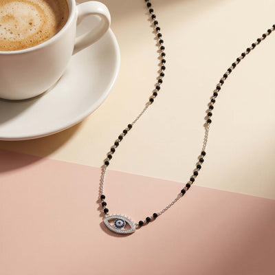 Flaneur 925 Silver Evil Eye Mangalsutra with Zircon & Black Beads