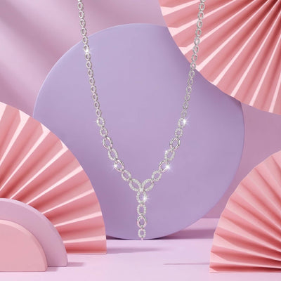 Sterling Silver Interlocking Circle Y-Drop Necklace – Cubic Zirconia Statement Necklace