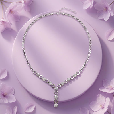 Sterling Silver Circle Drop Statement Necklace – Cubic Zirconia Y Pendant Necklace