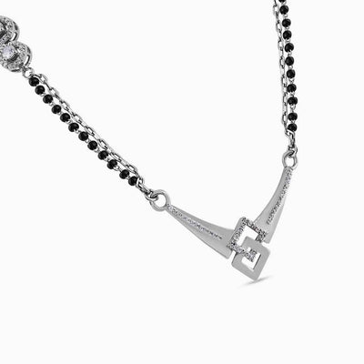 Flaneur 925 Silver Modern Geometric Mangalsutra with Black Beads