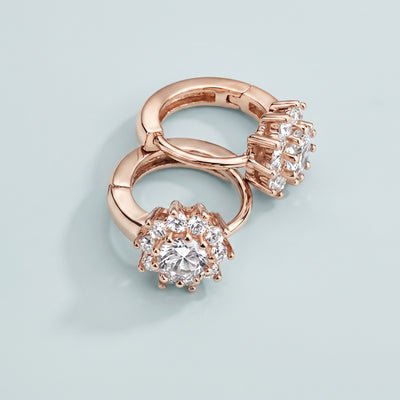 Floral Cluster Zirconia Huggie Hoop Earrings