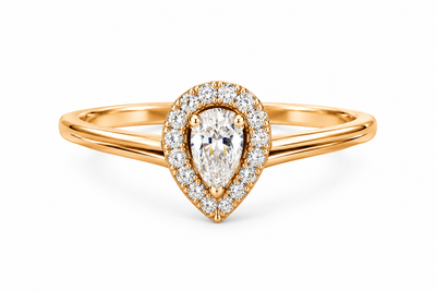 Gold Pear-Shaped Natural Diamond Halo Ring