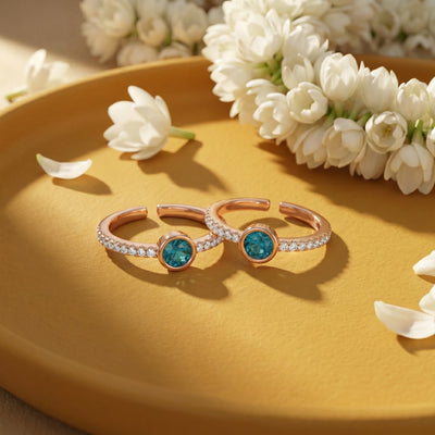 Emerald Halo Rose Gold Slim Toe Rings