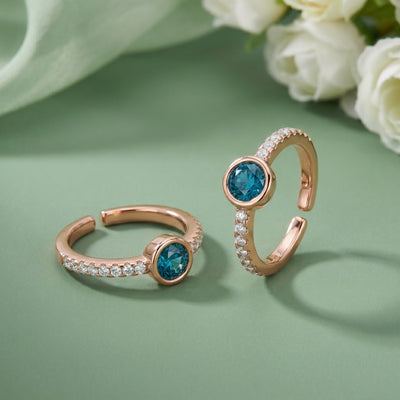Emerald Halo Rose Gold Slim Toe Rings