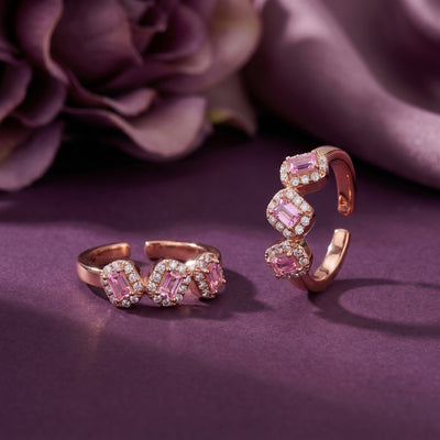 Pink Radiance Triple Baguette Rose Gold Toe Rings