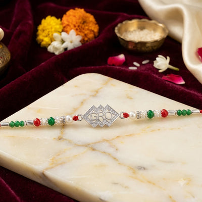 925 Silver Bro Rakhi with Beads & Pearl – Elegant Silver Rakhi