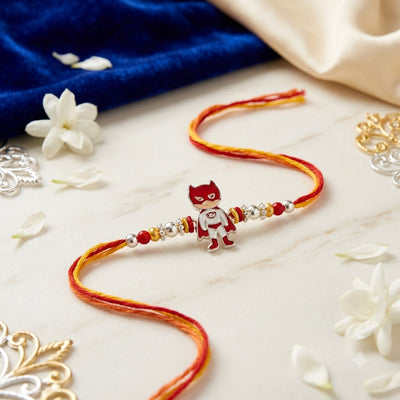 925 Silver Kids Rakhi with Teddy Bear Charm – Cute Silver Rakhi