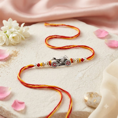 Kids Bike Rakhi – Cute Motorcycle Charm Silver Rakhi