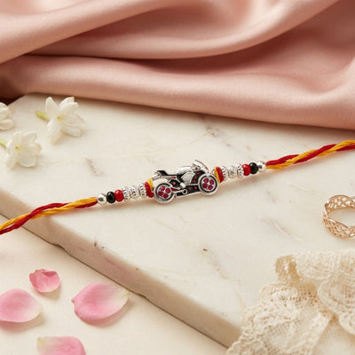 Kids Bike Rakhi – Cute Motorcycle Charm Silver Rakhi
