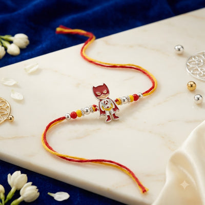 925 Silver Kids Rakhi with Teddy Bear Charm – Cute Silver Rakhi