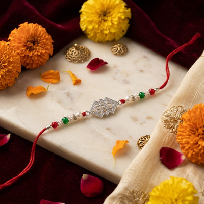 925 Silver Bro Rakhi with Beads & Pearl – Elegant Silver Rakhi