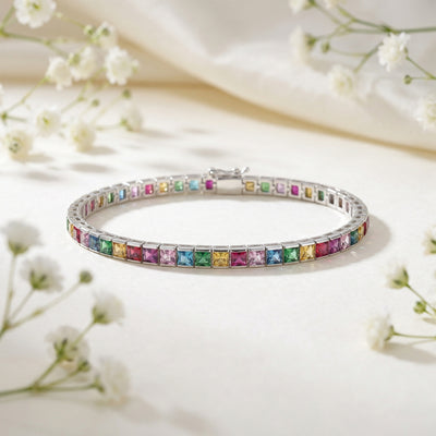 92.5 Fine Silver Vibrant Rainbow Zirconia Tennis Bracelet