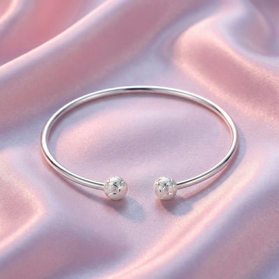 92.5 Fine Silver Minimalist Sparkling Bead Open Cuff  bracelet
